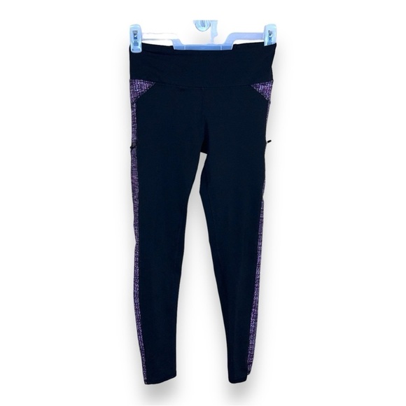 SMALL BLACK PURPLE ACTIVEWEAR LEGGINGS Z BY ZOBHA ANKLE PANTS ATHLETIC YOGA - Picture 1 of 11